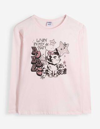 Langarmshirt - Frontprint - Rosa