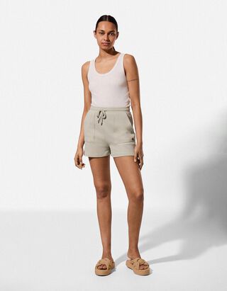 Short - Ceinture &eacute;lastique - Vert fonc&eacute;