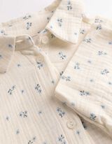 Pyjama set van shirt en shorts - Mousseline - wit