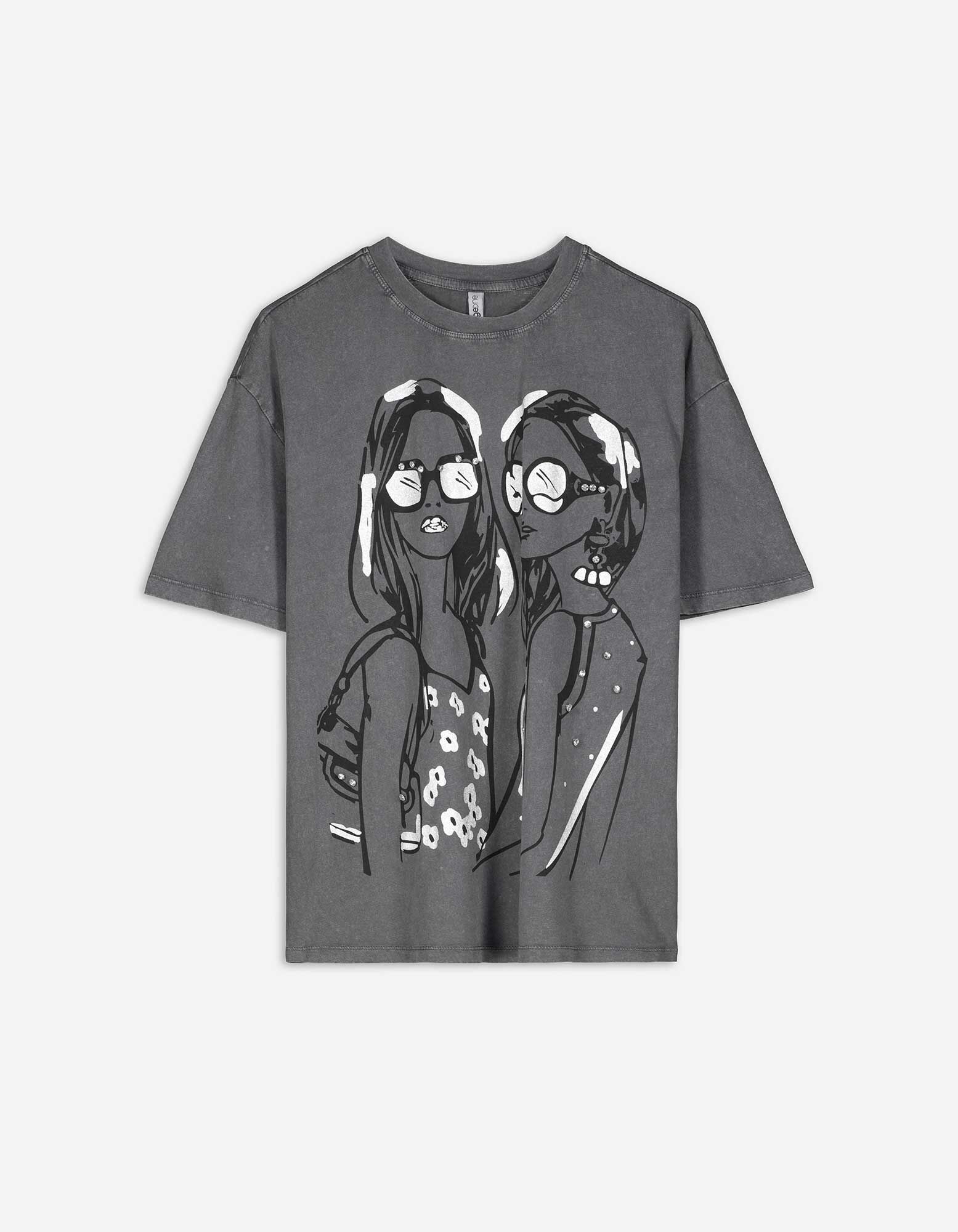 T Shirt Glitzerprint dunkelgrau