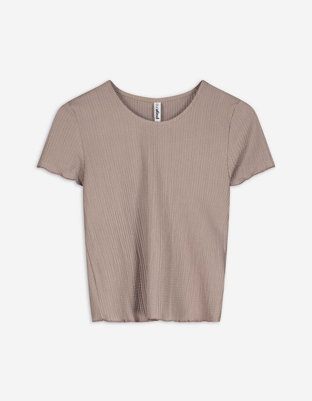 T-Shirt - Rippenstruktur - beige