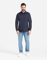 Overhemd - Linnenmix - donkerblauw