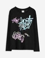 Langarmshirt - Frontprint - schwarz