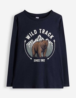 Langarmshirt - Frontprint - Dunkelblau