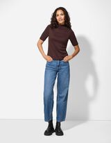 Marškinėliai - Stati apykaklė - tamsiai rudas