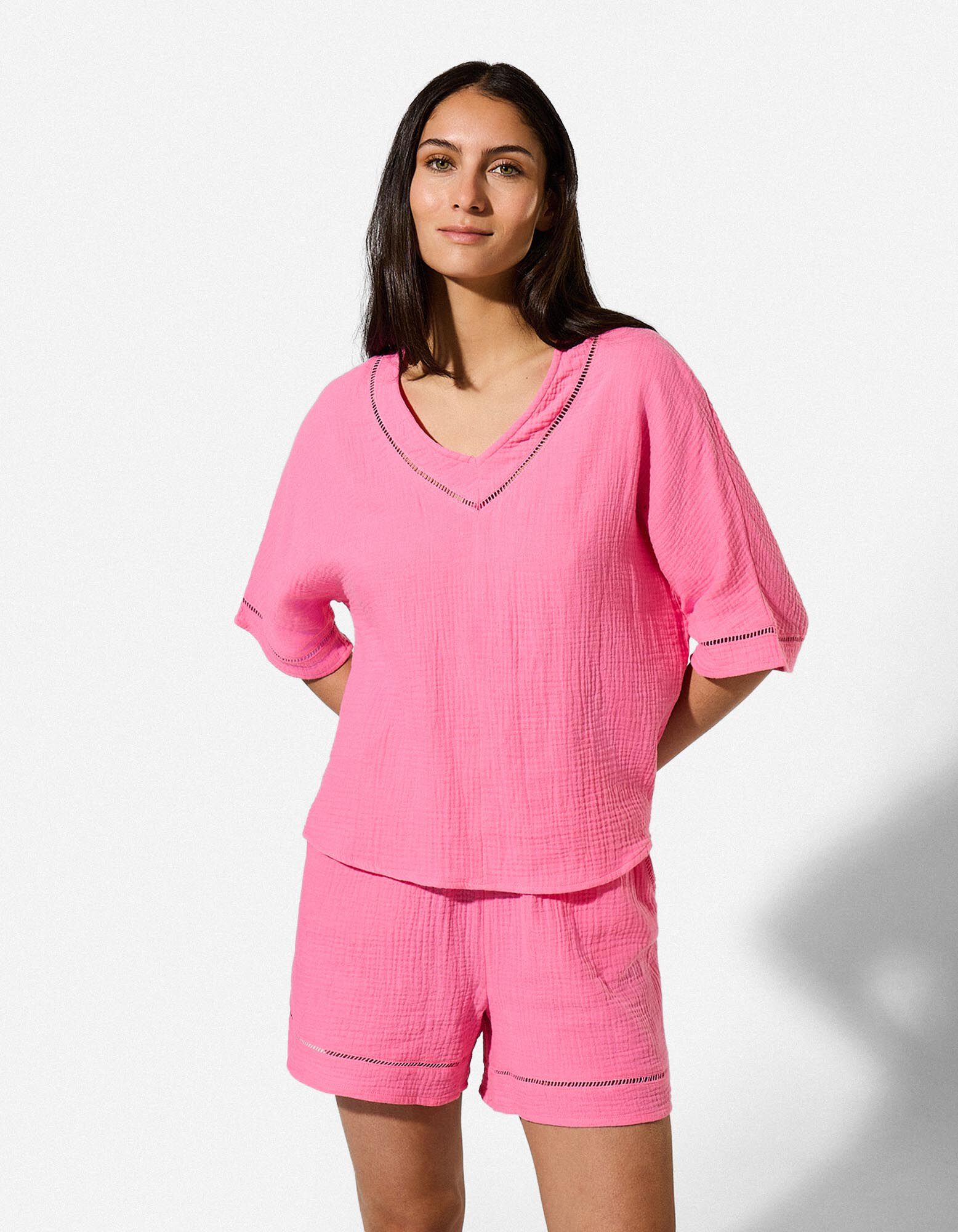 Blusenshirt - einfarbig - Pink