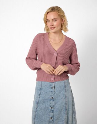 Strickjacke - Knopfleiste - Beere