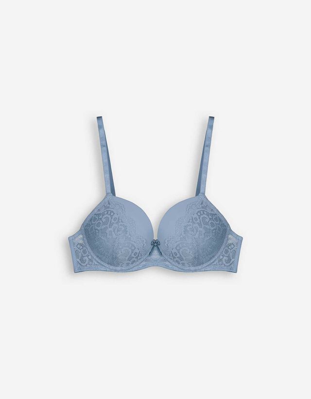Sutien push-up - Garnitură din dantelă - Albastru deschis
