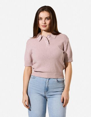 Strickpullover - Polokragen - Rosa