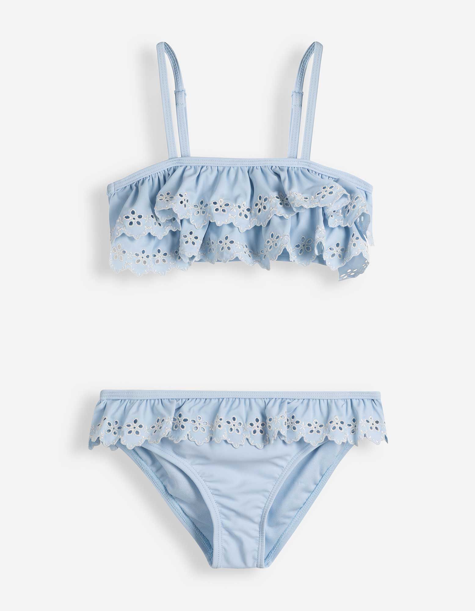 Set aus Bikinitop und Bikinislip - Stickereien - Hellblau