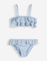 Set aus Bikinitop und Bikinislip - Stickereien - Hellblau
