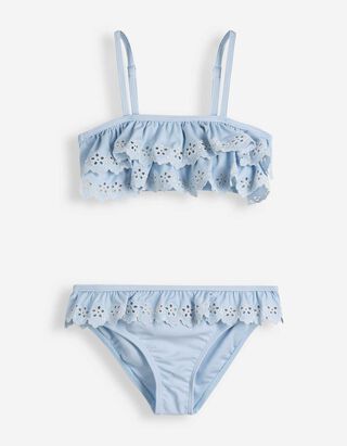 Set aus Bikinitop und Bikinislip - Stickereien - Hellblau