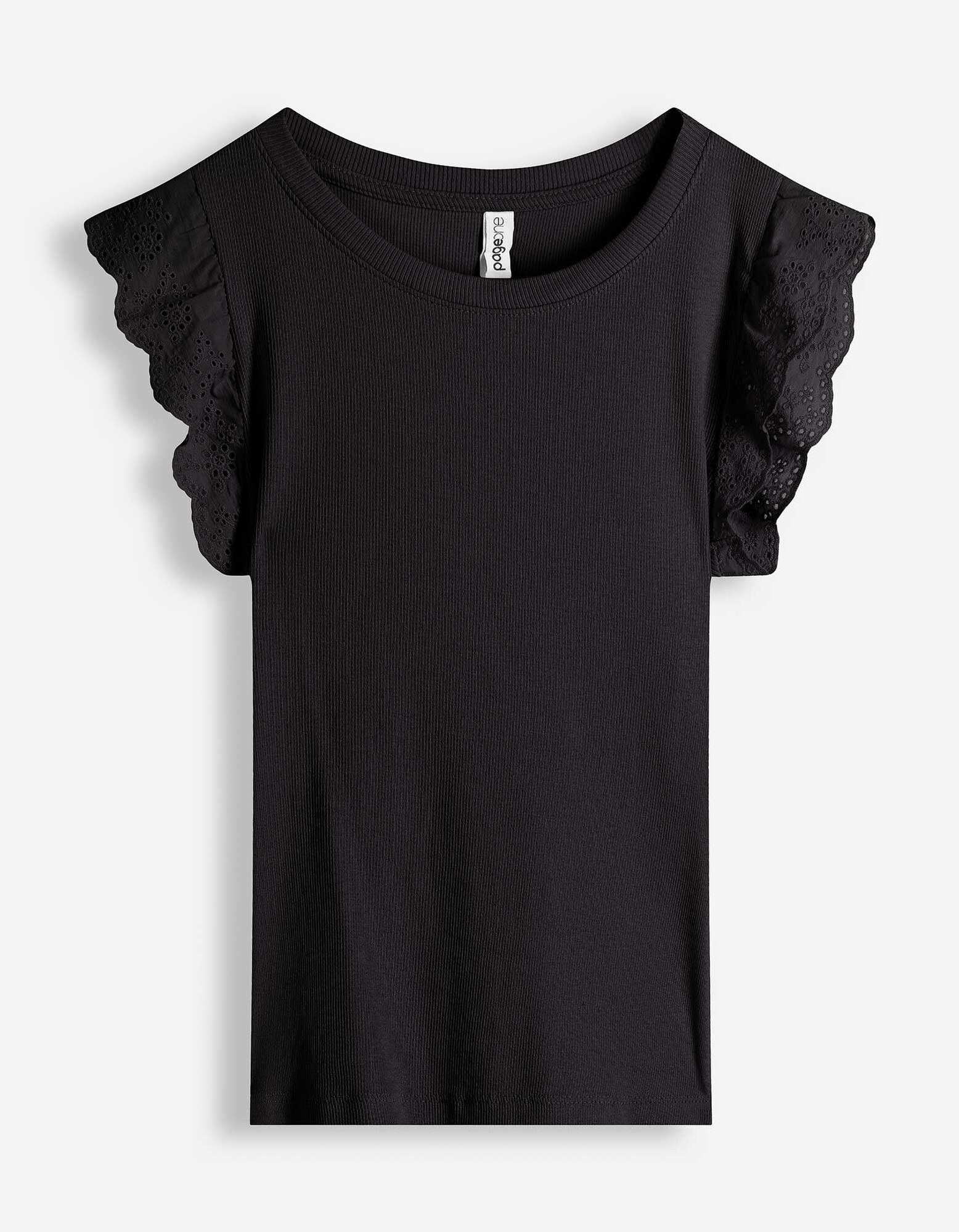 Top - Volants - Schwarz