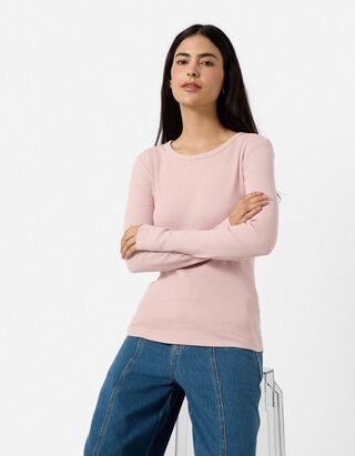 Langarmshirt - Feinripp - Rosa