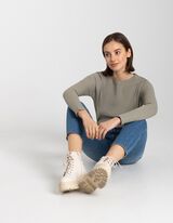 Majica dugih rukava - Rebrasta struktura - tamno zelena