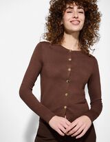 Cardigan - Bandă de nasturi - Maro