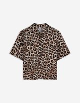Hemdbluse - Leopardenmuster - weiß