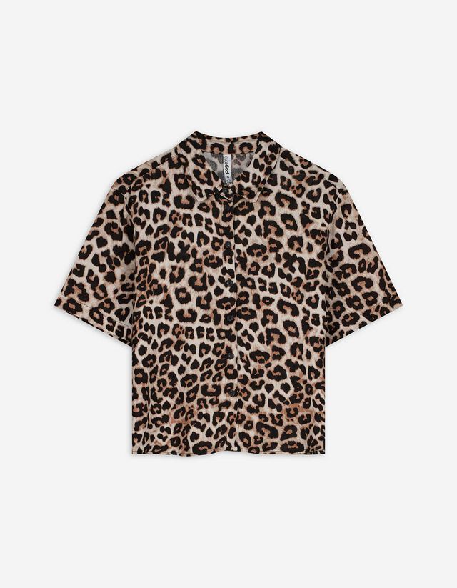 Hemdbluse - Leopardenmuster - weiß