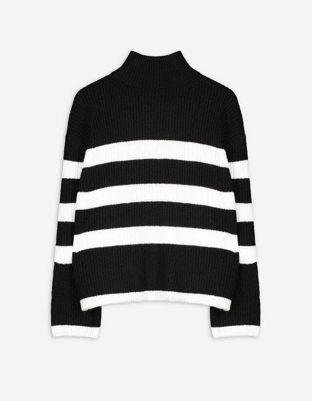 Pulover de tricot - Umeri supradimensionați - Negru