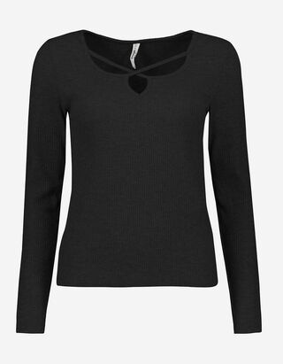 T-shirt &agrave; manches longues - Teneur en viscose - Noir
