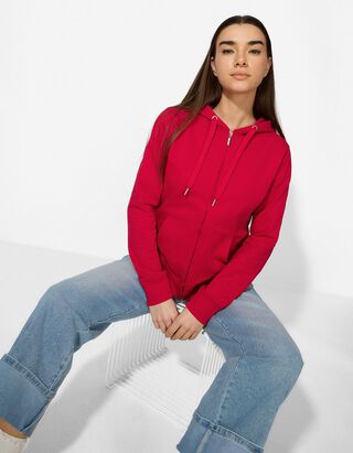 Felpa aperta - Cappuccio con coulisse - rosso