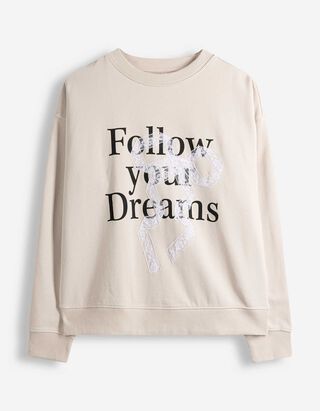 Sweatshirt - Applikation - beige