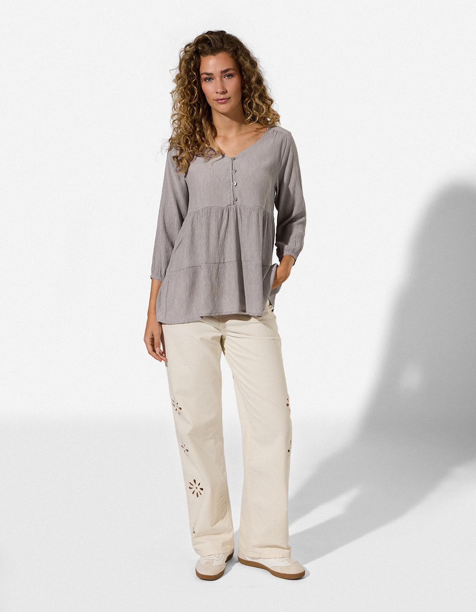 Blusenshirt - Volants - Khaki