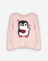 Sweter z dzianiny - z cekinami - rozowy
