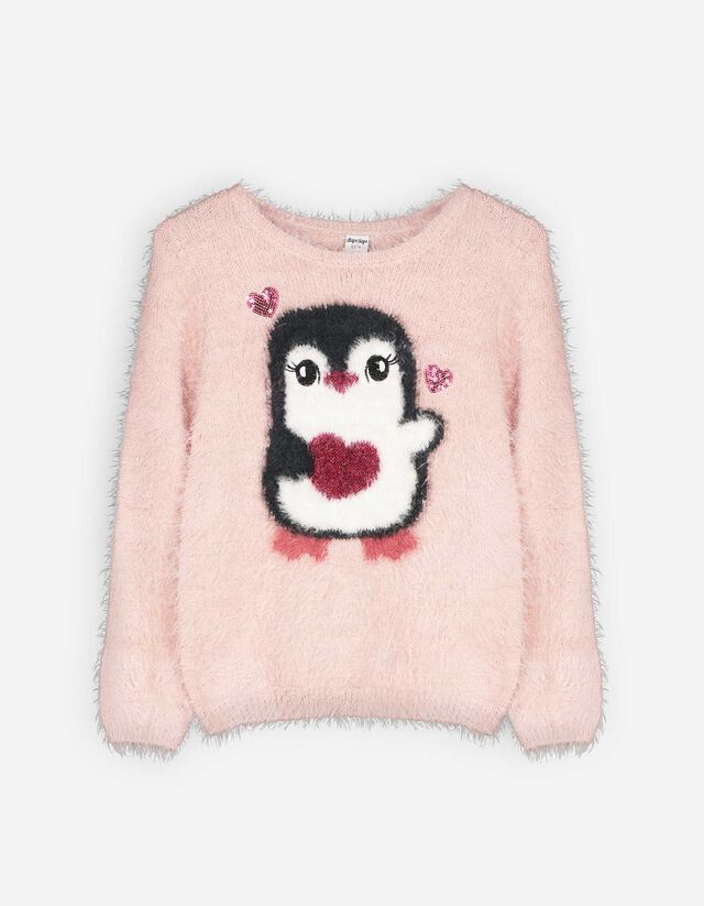 Sweter z dzianiny - z cekinami - rozowy