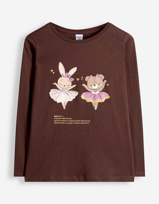 Langarmshirt - Print - Braun