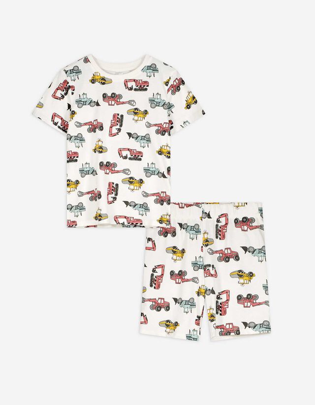 Pyjama Set aus Shirt und Shorts - Allover-Muster - weiß