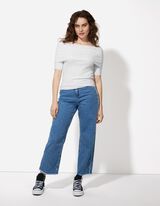 Pletená košile - Výstřih ve stylu Carmen - bílá