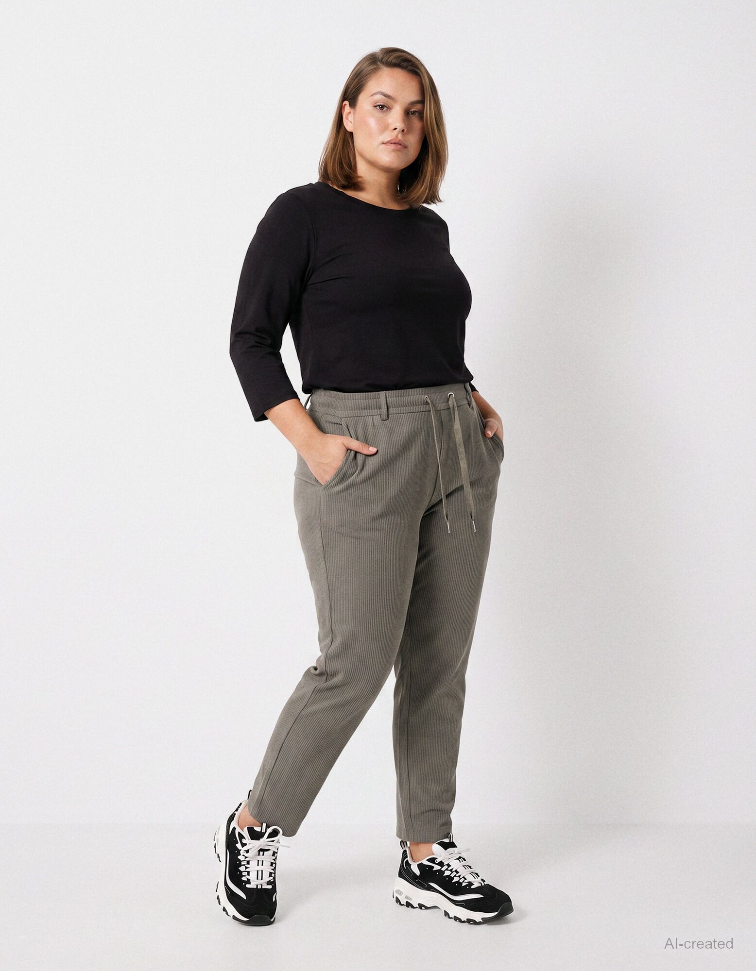Pantalon en velours c&ocirc;tel&eacute; - Ceinture &eacute;lastique - Vert