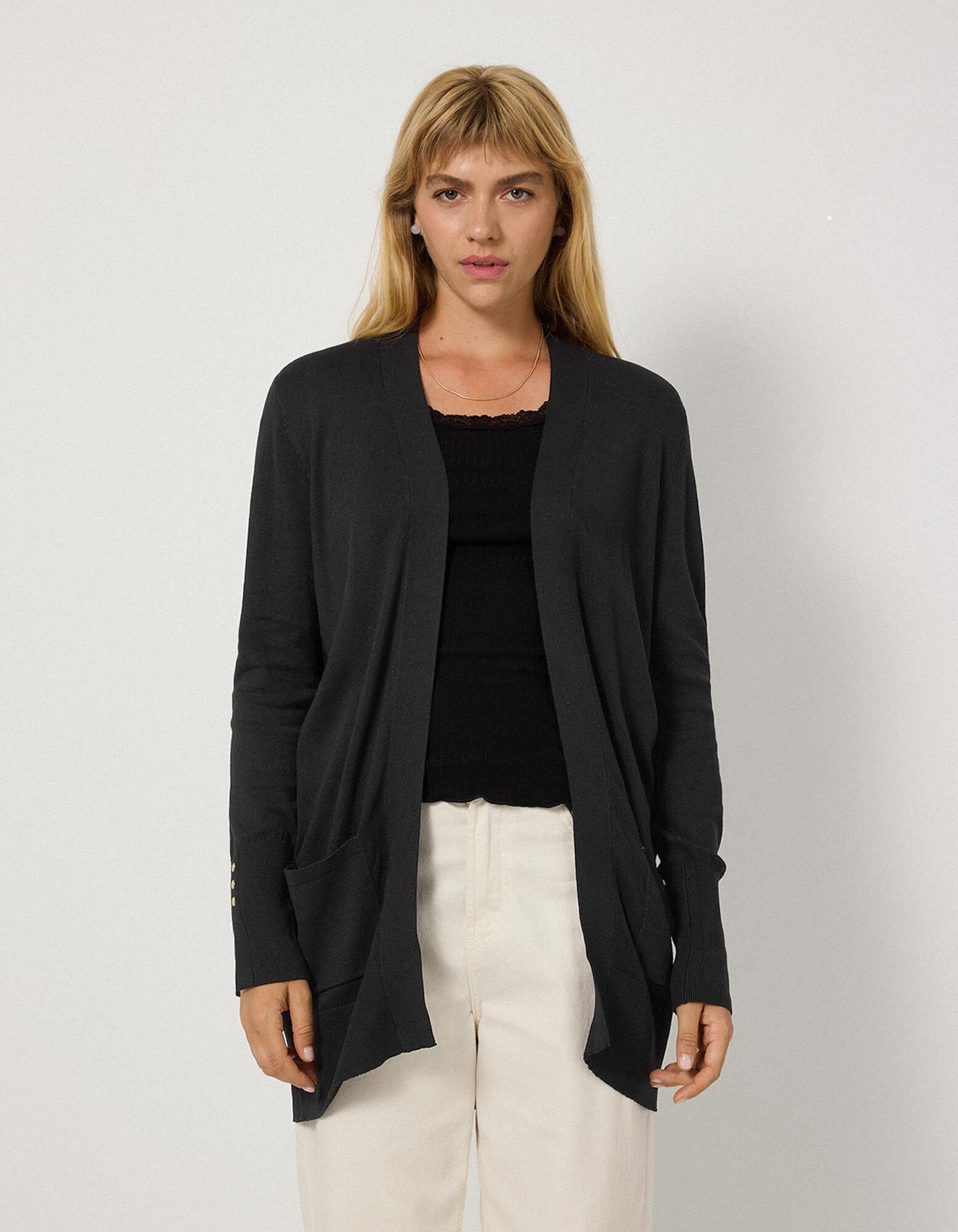 Longcardigan - Feinstrick - Schwarz