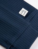 set iz bodyja z dolgimi rokavi, hlače in kapa - Rebrasta tekstura - temno modra