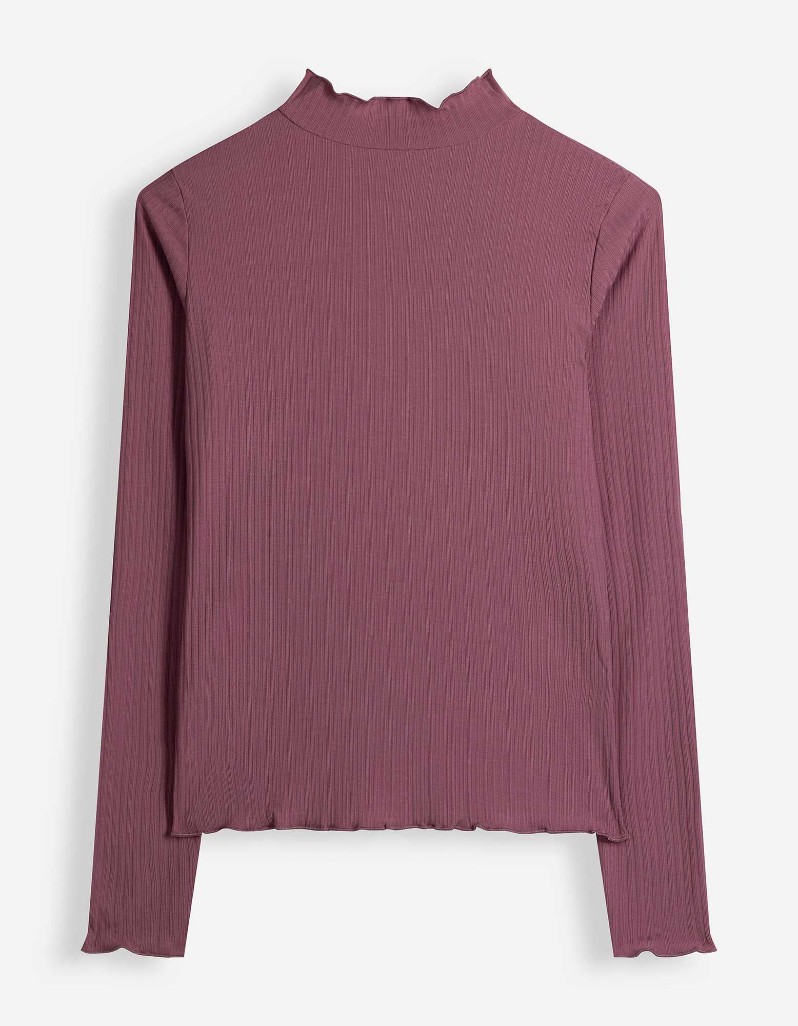 Langarmshirt - Rippenstruktur - Beere