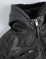 Biker-jakk - eemaldatav kapuuts - tumehall