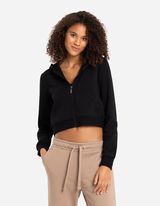 Cropped sweatjack - Capuchon met tunnelkoord - zwart