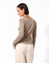 Langarmshirt - Spitzenbesatz - Beige