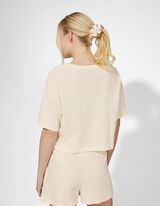 Pyjama Set aus Shirt und Shorts - Waffelstruktur - wei&szlig;