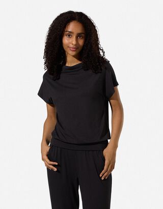 Yoga T-Shirt - Wasserfall-Ausschnitt - Schwarz