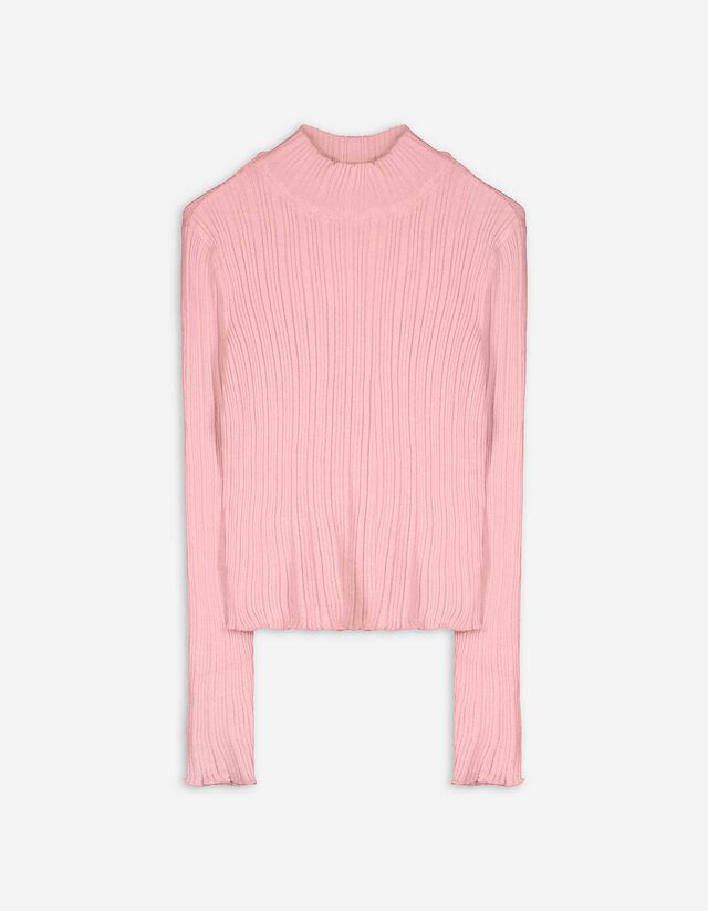 Strickpullover - Mockneck - rosa