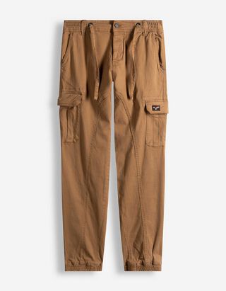 Cargo kalhoty - Zap&iacute;n&aacute;n&iacute; na knofl&iacute;k a zip - svetle hneda