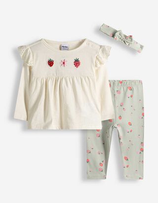 Set aus Langarmshirt und Leggings - Stickereien - wei&szlig;