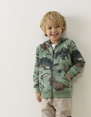 Sweatjacke - Allover-Print - Gr&uuml;n