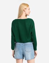 Pulover de tricot - Mâneci supradimensionate - Verde inchis