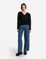 Langarmshirt - Crinkle-Optik - schwarz