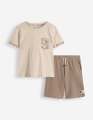&nbsp;Set aus T-Shirt und Shorts - Kurze &Auml;rmel - Beige