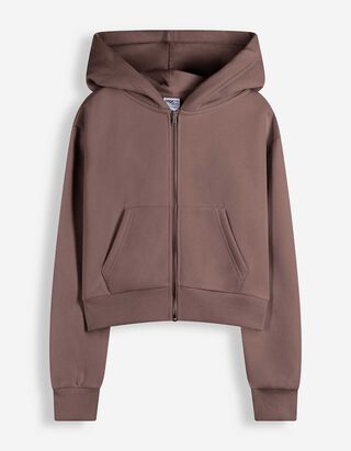 Sweatjacke - Cropped - Braun