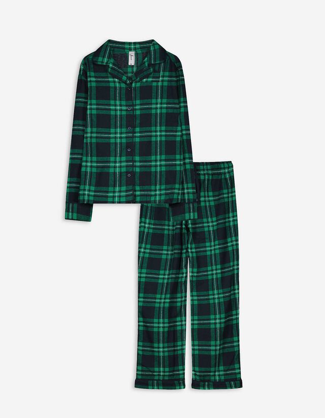 Set pijama alcătuit din bluză cu mânecă lungă și pantaloni - Închidere cu nasturi - Albastru inchis